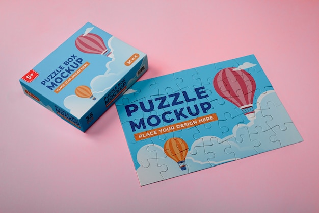 PSD pièces de puzzle avec montgolfière et nuages