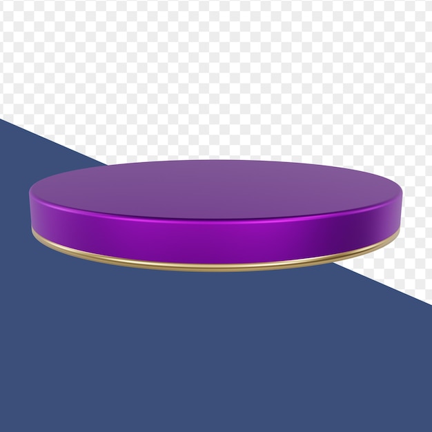 Piédestal ou podium violet avec cadre doré et bordure ronde décorative sur scène vide géométrique