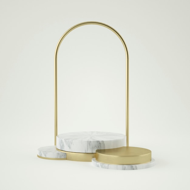 piedistallo prodotto in oro bianco pulito, montatura in oro, lavagna commemorativa, concetto minimo astratto, spazio vuoto, design pulito, lusso. Rendering 3d