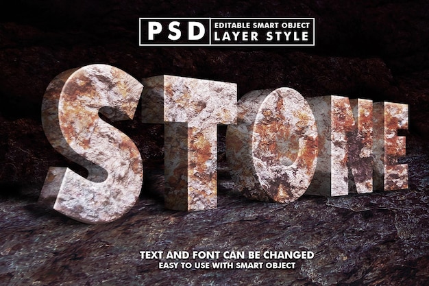 PSD piedra 3d efecto de texto realista premium psd