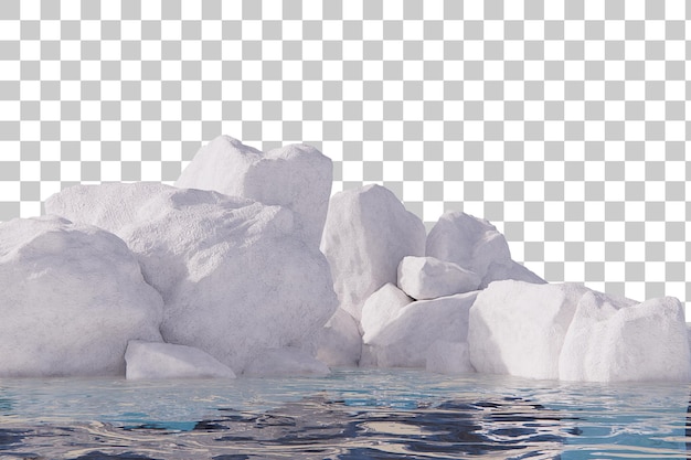 PSD piedra de acantilado de nieve con renderizado 3d de escena de agua