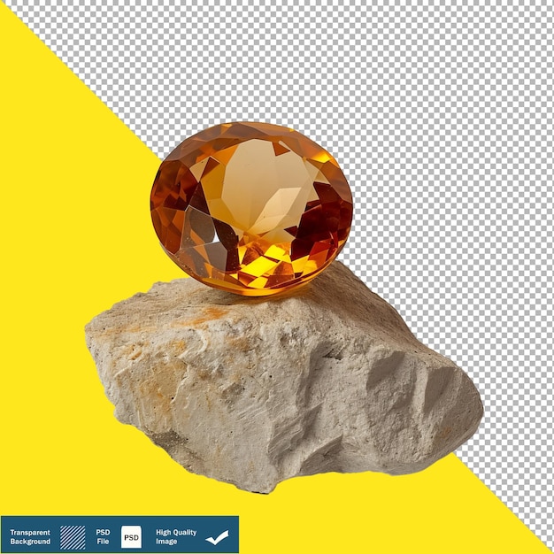 PSD piedra preciosa redonda de citrino en una piedra contra un fondo blanco fondo transparente png psd