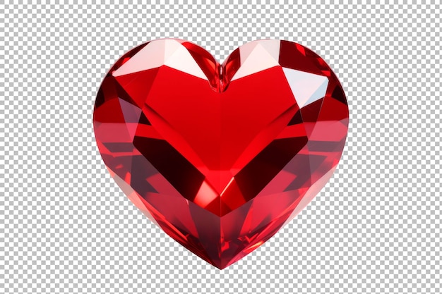 Piedra preciosa roja en forma de corazón aislada sobre un fondo transparente