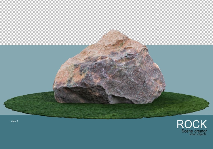 PSD piedras de varios tamaños en el césped.