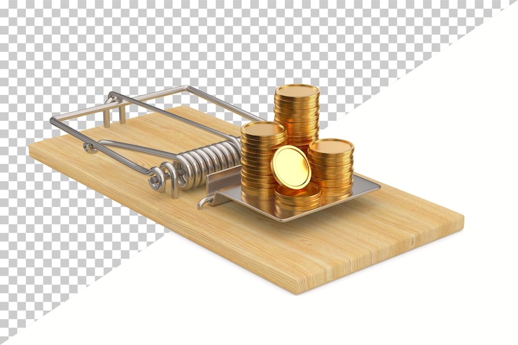 PSD piège à souris et argent sur fond blanc illustration 3d isolée