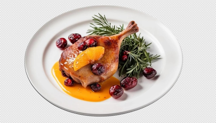 PSD pierna de pato asada con salsa de naranja y arándanos de sabores deliciosamente tiernos