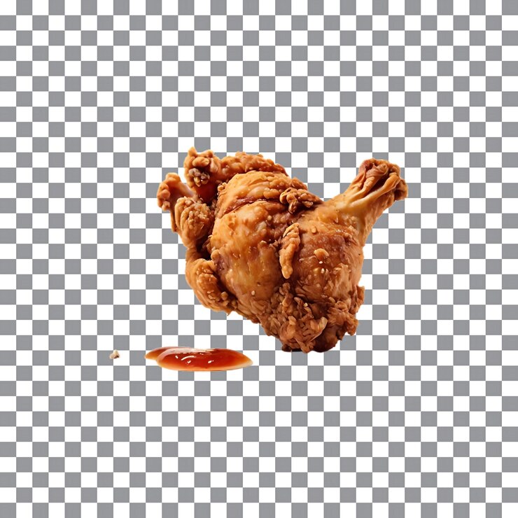 PSD pierna de pollo deliciosamente crujiente y frita sobre un fondo transparente