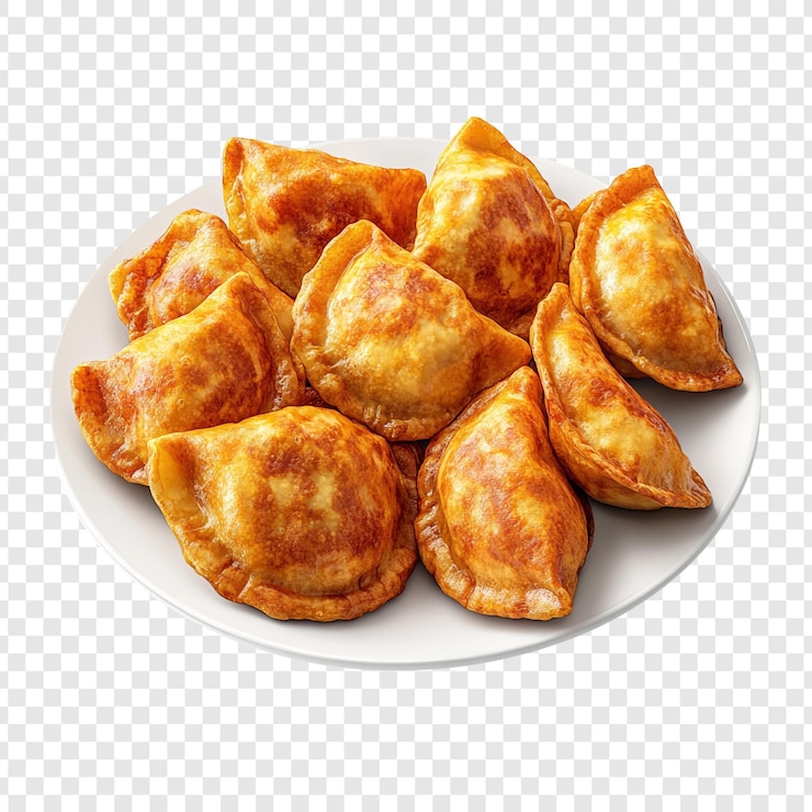 PSD pierogie dorate fritte su piatto bianco