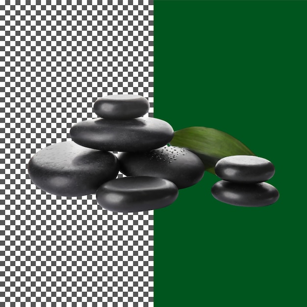 Des pierres noires lisses empilées pour un spa tranquille Arrière-plan sur fond transparent png psd