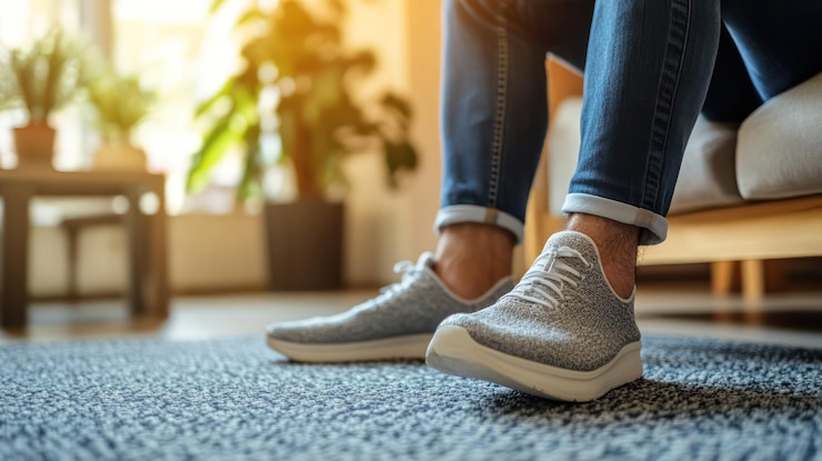 PSD los pies de la mancha en zapatillas de punto grises
