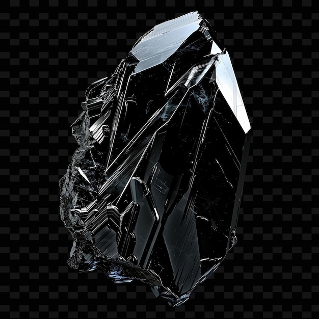 PSD pieza de cristal de obsidiana con forma irregular dentada objeto de gradiente de color negro en fondo oscuro