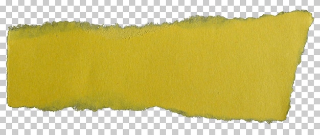 Pieza de papel amarillo rasgada en un fondo transparente, papel desgarrado, elemento de diseño cortado