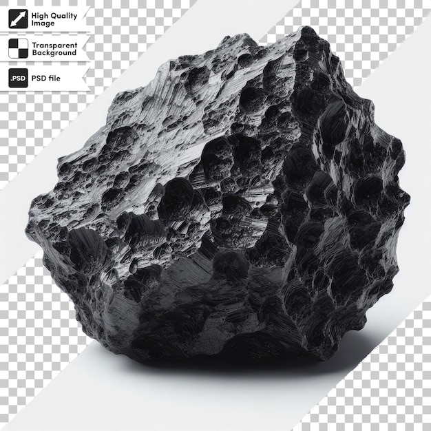 Pieza psd de meteorito negro en fondo transparente con capa de máscara editable