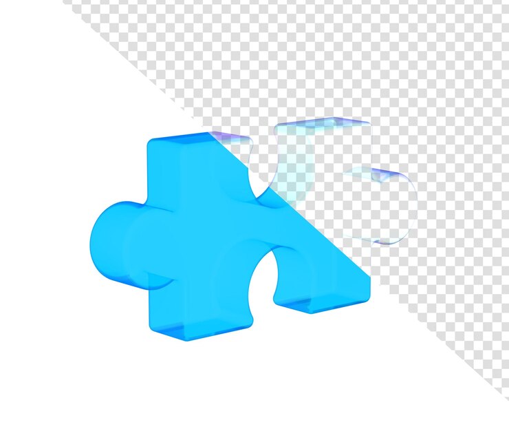 PSD una pieza de rompecabezas azul brillante transparente con un elegante diseño de vidrio moderno ilustración 3d
