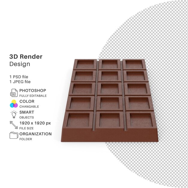 Piezas de barra de chocolate Modelado 3D Archivo PSD Chocolate realista