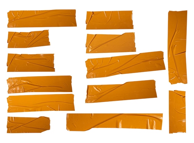 Piezas de cinta adhesiva naranja sobre un fondo blanco