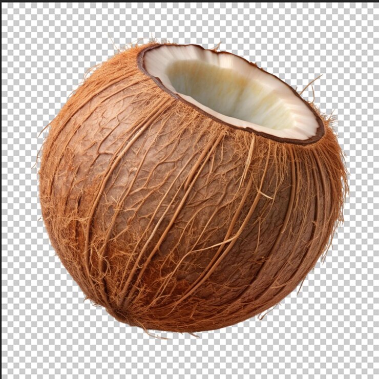 PSD piezas de coco frescas en cáscara de nuez aisladas en blanco aisladas en fondo blanco foto png