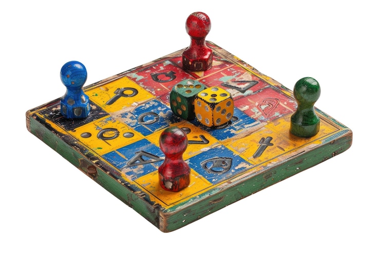 PSD piezas de juego de mesa en un tablero circular aislado sobre un fondo blanco aig57