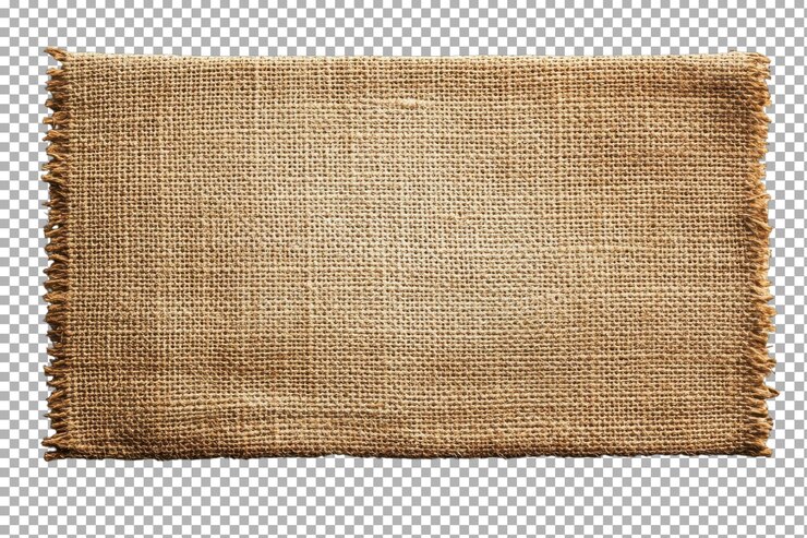 PSD piezas de tela de arpillera natural extendidas sobre un fondo blanco con fines de artesanía creativa