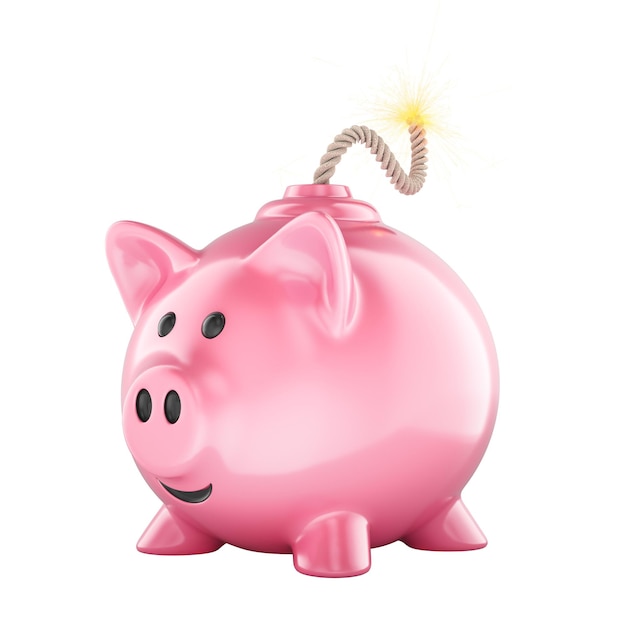 piggy bank as bomb with burning fuse 3d rendering isolated on transparent background
