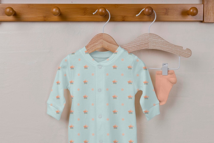 PSD pijama de bebê maquete de roupas infantis em azul design de padrão bonito psd