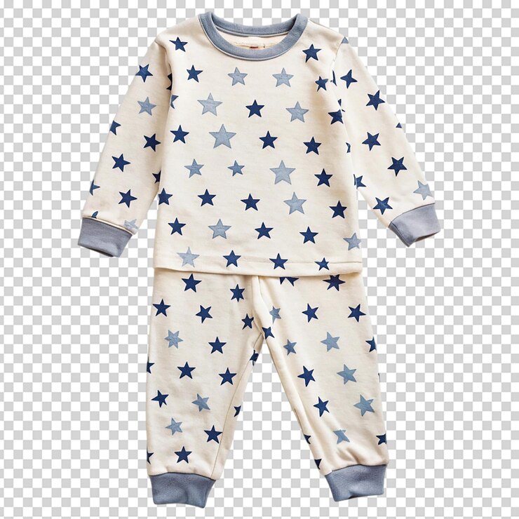 PSD pijama de niños con estrellas aisladas sobre fondo blanco