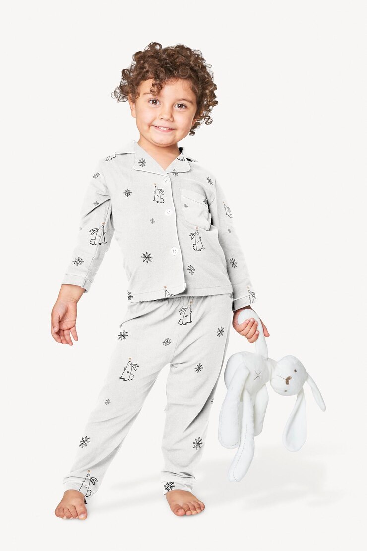 PSD pijamas para niños, maquetes de ropa de noche, ropa para niños.