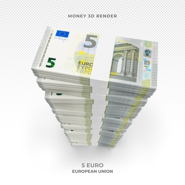 PSD pila de 5 billetes en euros dinero 3d render