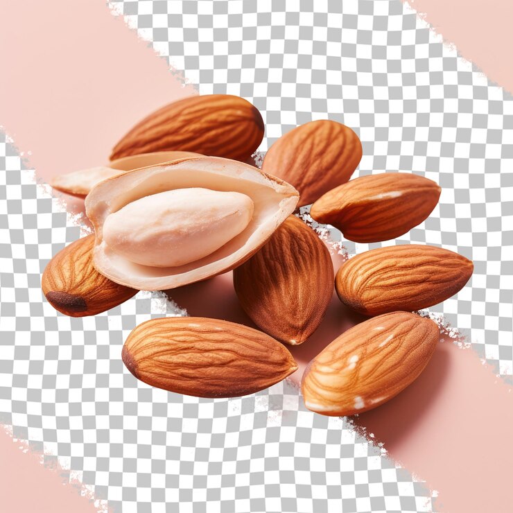 PSD una pila de almendras un ingrediente natural reducido a la mitad para la cocina