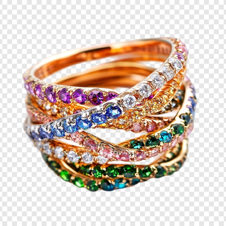 PSD una pila de anillos de piedras preciosas de colores