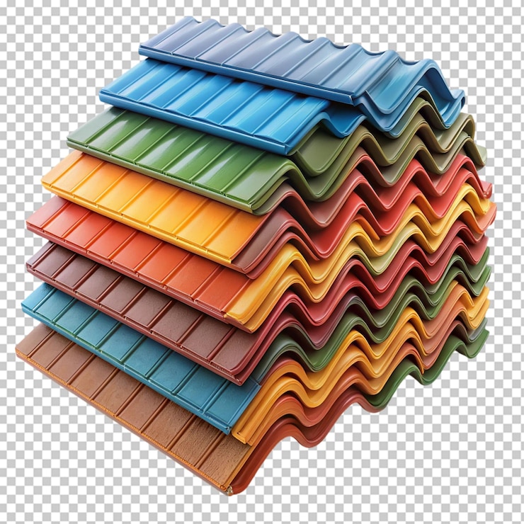 PSD pila de azulejos de techo coloridos listos para la instalación