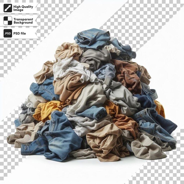 PSD una pila de basura psd con ropa en un fondo transparente con una capa de máscara editable