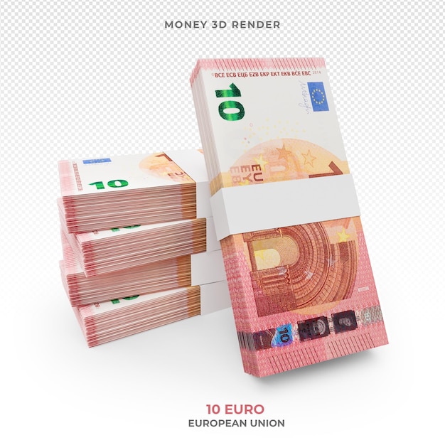 PSD pila de billetes de 10 euros dinero 3d render