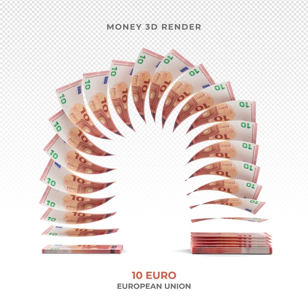 Pila de billetes de 10 euros dinero 3D Render