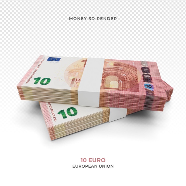 PSD pila de billetes de 10 euros dinero 3d render