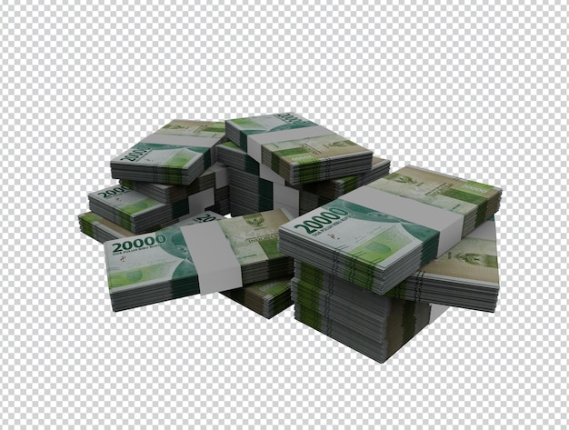 Una pila de billetes de 20.000 rupias indonesias