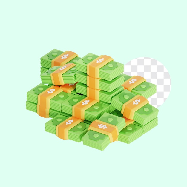 Una pila de billetes de dólar Billetes de dólar verdes atados con una cinta naranja Concepto de contabilidad de icono 3D