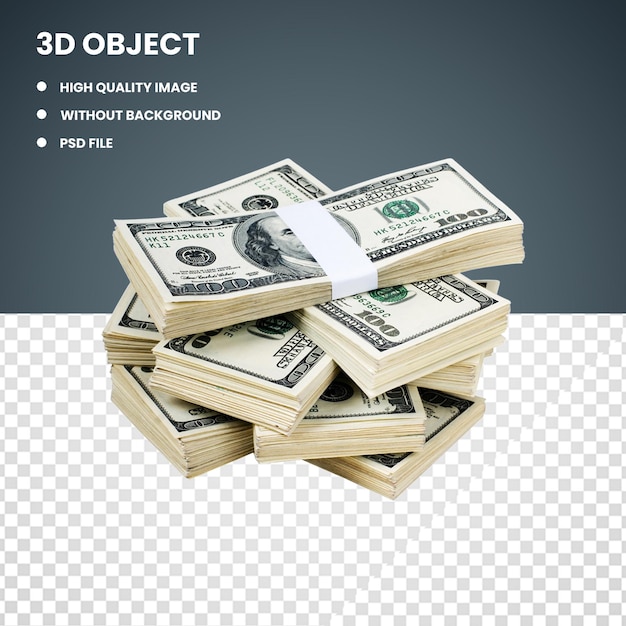 Una pila de billetes de dólar con las palabras objeto 3d en él