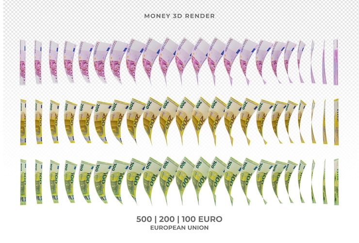 PSD pila de billetes en euros dinero 3d render