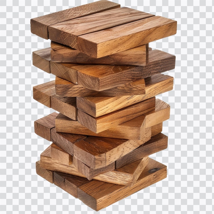 PSD una pila de bloques de madera dispuestos en una formación equilibrada ideal para la construcción de juegos y desafíos lúdicos