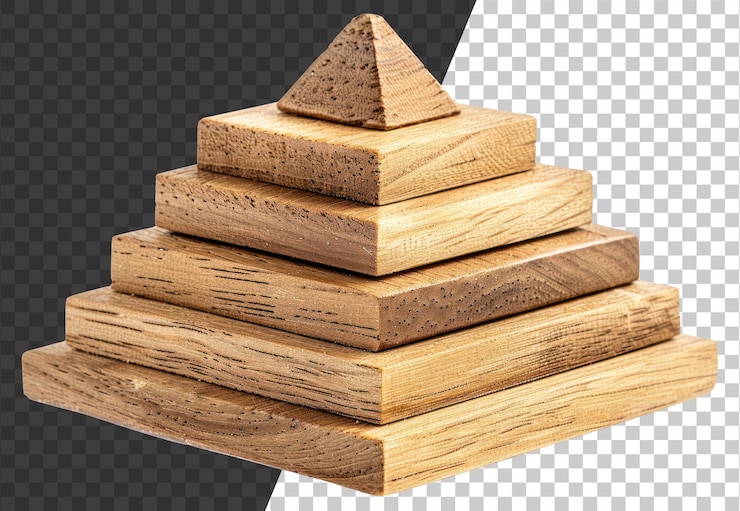 PSD una pila de bloques de madera en forma de pirámide sobre un fondo transparente
