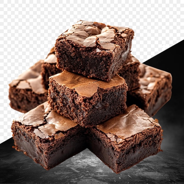 una pila de brownies con chocolate y chocolate en un fondo blanco