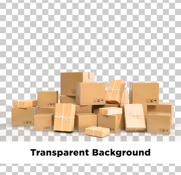 Una pila de cajas de cartón marrón y paquetes listos para la entrega
