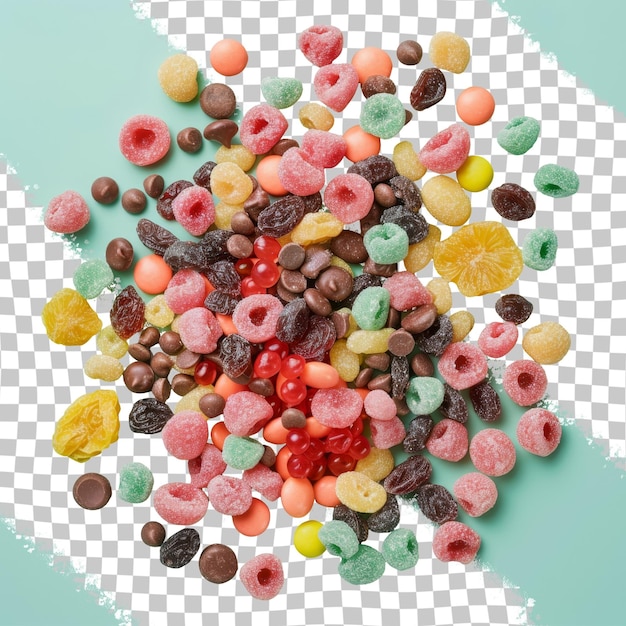 PSD una pila de caramelos coloridos incluyendo uno que dice fruta congelada