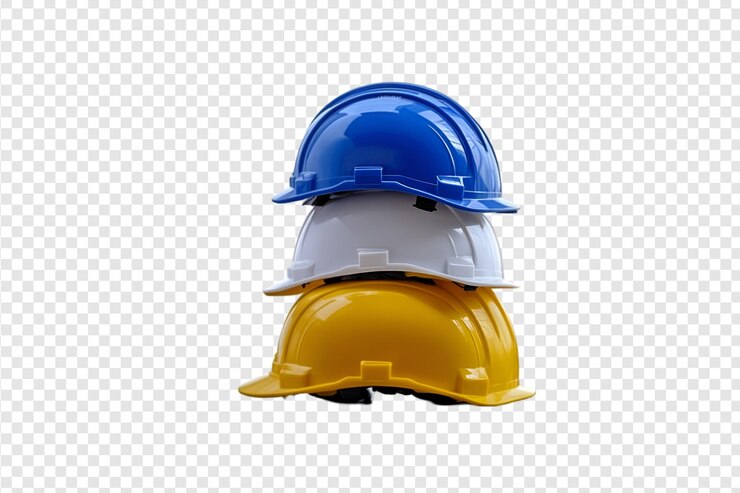 PSD una pila de cascos de seguridad multicolores aislados sobre un fondo transparente