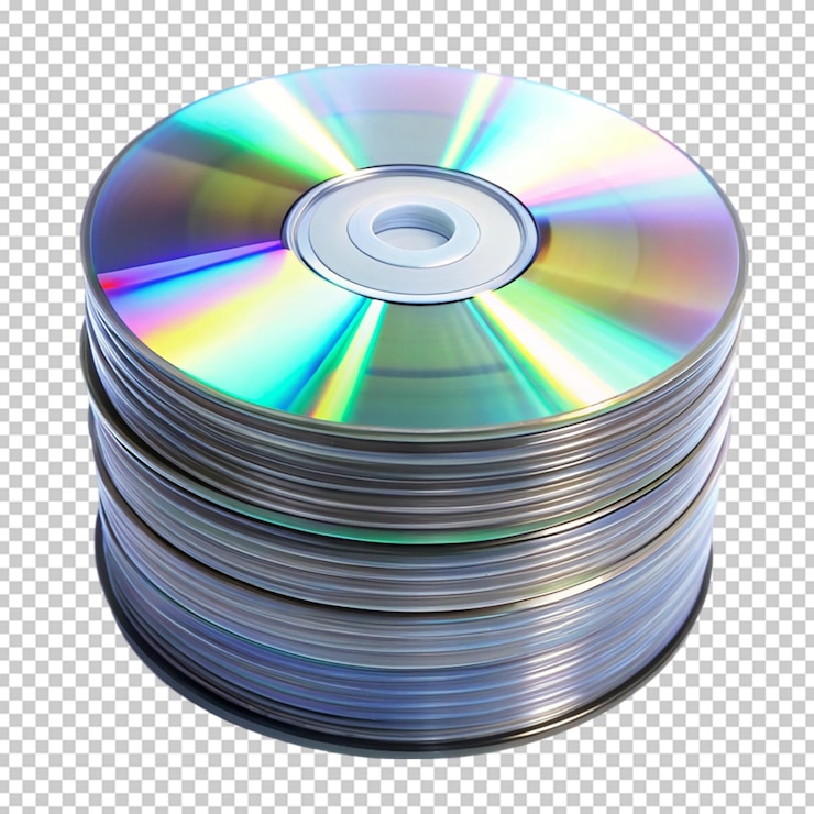 PSD una pila de cds aislados sobre un fondo transparente