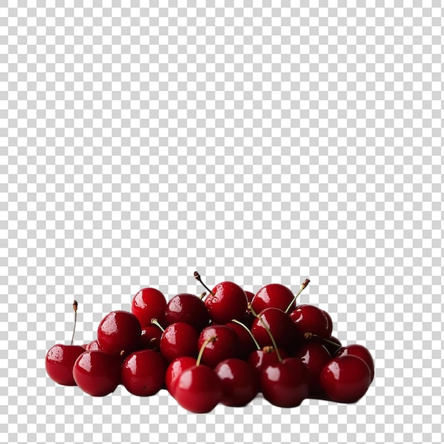 Una pila de cerezas rojas aisladas sobre un fondo transparente