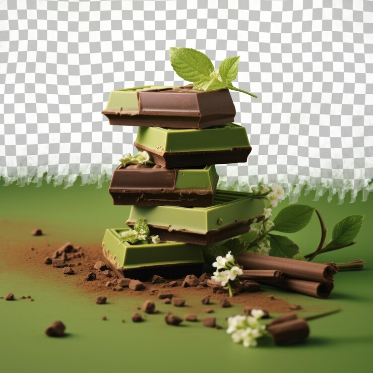 PSD una pila de chocolates verdes con una hoja verde en la parte superior