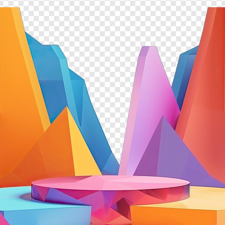 PSD una pila colorida de formas geométricas con una pirámide a la izquierda en un fondo blanco png