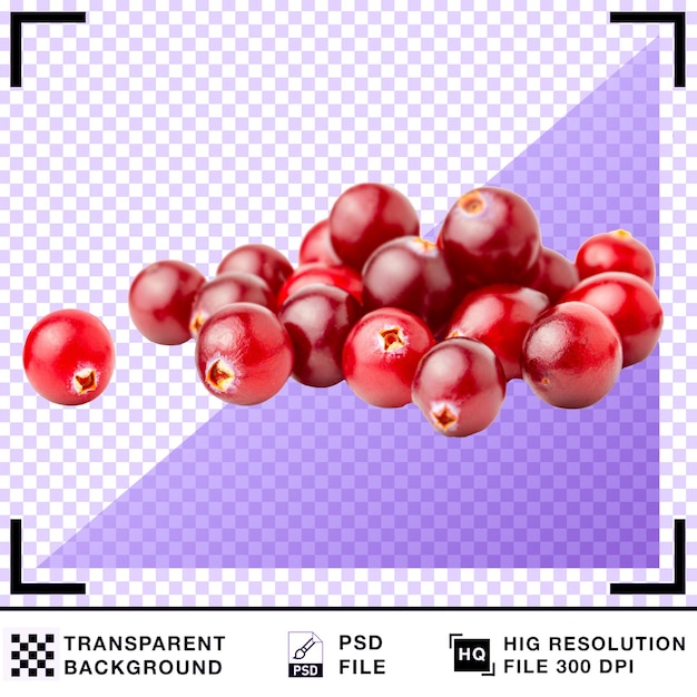 Una pila de cranberries frescos y jugosos sobre un fondo transparente